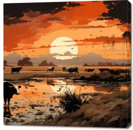 obraz-100x100cm-wieczorny-pastoral