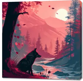 obraz-100x100cm-wilk-przy-brzegu-lasu