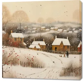 obraz-100x100cm-wioska-otulona-sniegiem