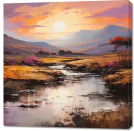 obraz-100x100cm-zachod-slonca-nad-dzika-rzeka