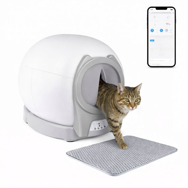 Kuweta automatyczna samoczyszcząca dla kota OZONATOR LAMPA UV WiFi SZARA