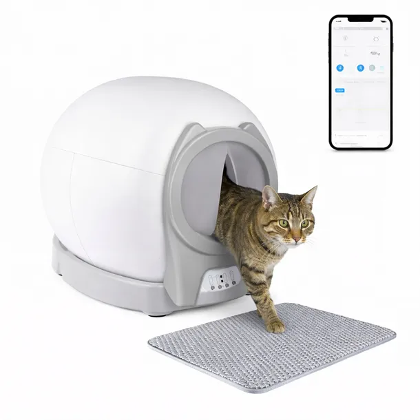 Kuweta automatyczna samoczyszcząca dla kota OZONATOR LAMPA UV WiFi SZARA