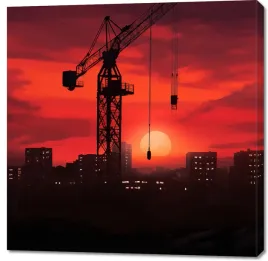 obraz-100x100cm-zmierzch-nad-budowa