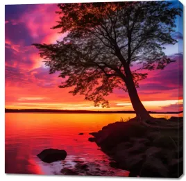 obraz-100x100cm-zmierzch-nad-woda