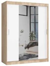 szafa-przesuwna-150-cm-sypialnia-lustro-2-drzwi-6-polek-dab-sonoma-biala