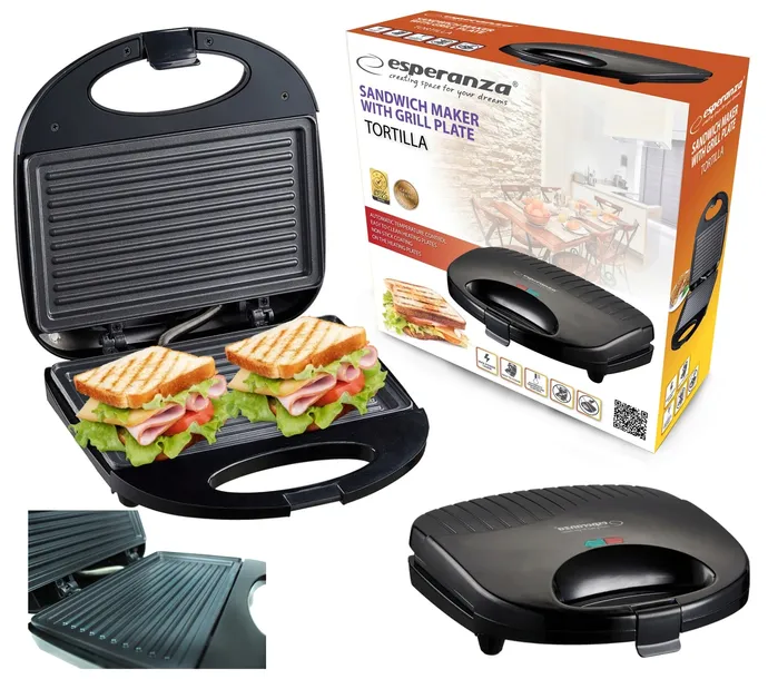 Opiekacz Toster do Kanapek Tostów Tortilli Grzanek 1000W Mocny 23 x 23 cm