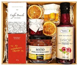 kosz-zestaw-prezentowy-prezent-upominek-herbata-kawa-syrop-malinowy-miod