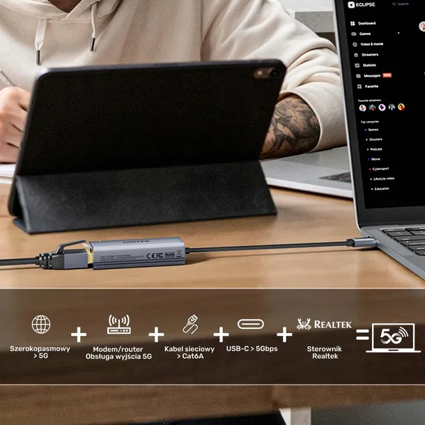 unitek-adapter-usb-c-do-rj45-5gbps-stan-nowy-rodzaj-karty-zewnetrzna