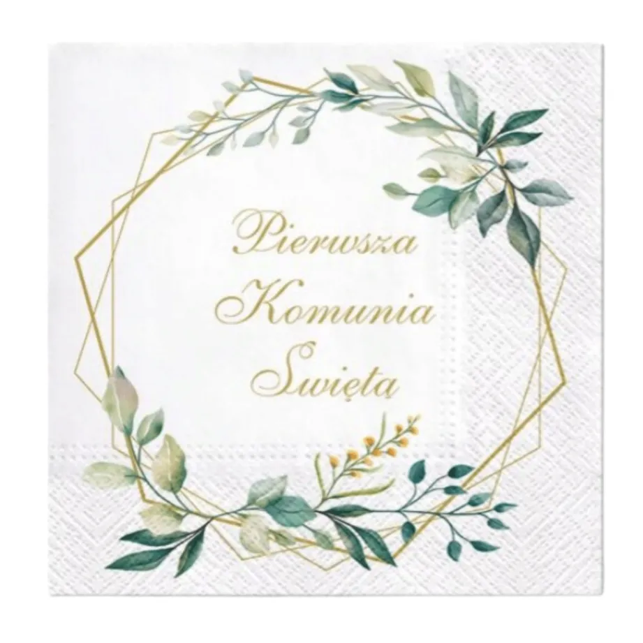 serwetki-papierowe-komunijne-z-motywem-lisc-w-ramie-33x33cm-20-szt-stan-nowy