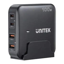 unitek-czarna-ladowarka-biurkowa-gan-100w-2xusb-a-2xusb-c