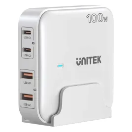 unitek-biala-ladowarka-biurkowa-gan-100w-2xusb-a-2xusb-c