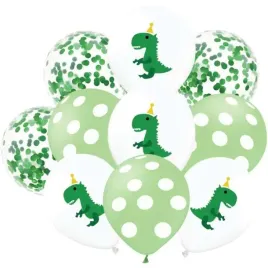 balony-urodzinowe-dinozaury-bialo-zielone-partypal-12-10-szt