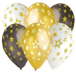 balony-gwiazdki-zloty-mix-gemar-13-6-szt
