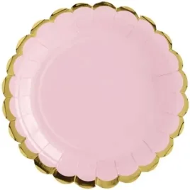 talerzyki-papierowe-golden-border-rozowe-jasne-partydeco-18-cm-6-sz