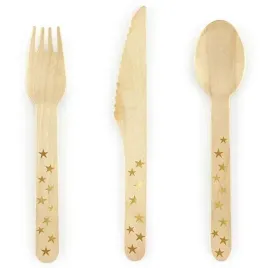 sztucce-drewniane-gwiazdki-zlote-16-cm-18-szt