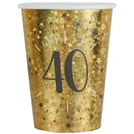 kubeczki-papierowe-40-urodziny-holo-gold-santex-250-ml-10-szt