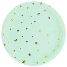 talerzyki-papierowe-zlote-gwiazdki-mietowy-partypal-18-cm-6-szt
