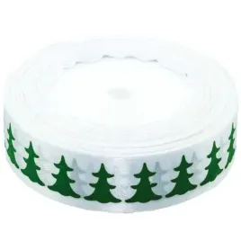 tasiemka-satynowa-swiateczna-zielone-choinki-biala-brewis-25-mm
