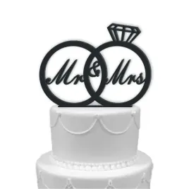 topper-z-pleksy-mr-and-mrs-w-obraczkach-czarna-15-cm