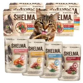 shelma-mokra-karma-fileciki-losos-dorsz-wolowina-kurczak-dla-kota-48x85g