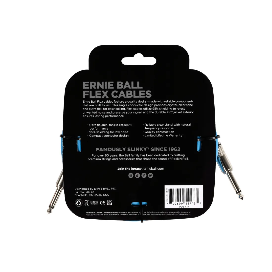 ernie-ball-flex-cable-blue-kabel-gitarowy-61m-waga-z-opakowaniem-0-5-kg