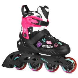 rolki-regulowane-nils-extreme-vibe-rozowe-xs-29-32-naszywki-prezent