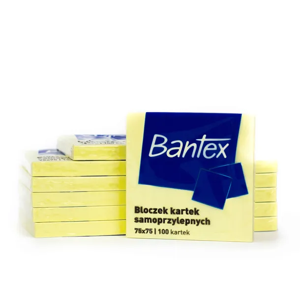 Bloczek Samoprzylepny 75x75 100 Karteczek Przylepne Kartek Żółty Bantex