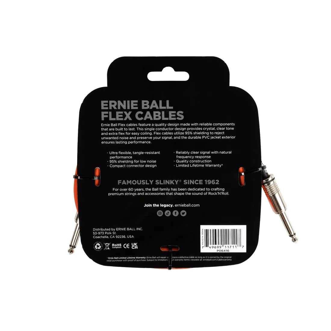 ernie-ball-flex-cable-orange-kabel-gitarowy-3m-rodzaj-gitarowy-z-wtykami-prostymi