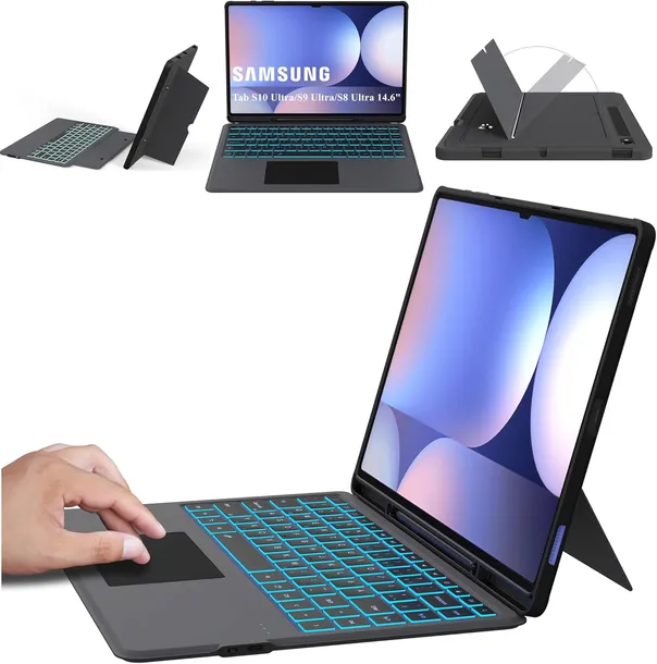 Etui do Samsung Galaxy Tab S10/S9/S8 Ultra 14.6 klawiatura LED QWERTZ