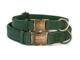 grawerowana-obroza-dla-psa-skorzana-z-metalowa-klamra-zielony-kolor