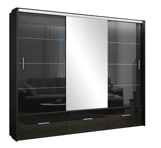Szafa Przesuwna 250cm Czarny Połysk / Lustro ST