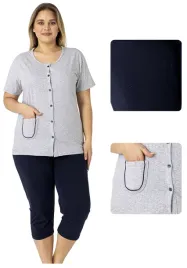 pizama-damska-bawelniana-3-4-rozpinana-bluzka-z-kieszenia-szara-xxl