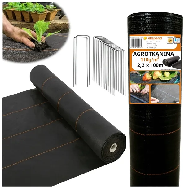 AGROTKANINA 110g 2,2x100m AGROWŁÓKNINA czarna UV antychwastowa mata SZPILKI