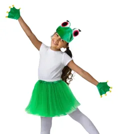 stroj-zabka-czapka-rekawiczki-spodniczka-zielona-kostium-zaba-wiosna