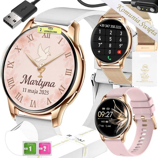 Smartwatch Komunijny Rubicon - Rozmowy, Puls, 2 Paski + Bransoleta, PL Menu