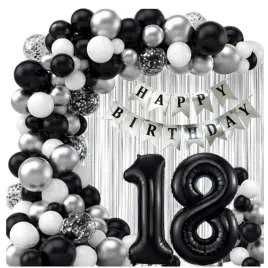 balony-srebrne-czarne-girlanda-balonowa-zestaw-18-urodziny-scianka-baner