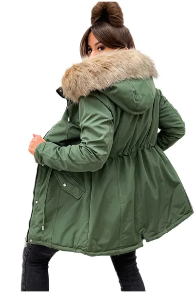 Zimowa ciepła kurtka damska PARKA z kapturem ZIELONA W611 roz XXL