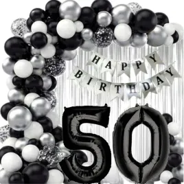 balony-srebrne-czarne-girlanda-balonowa-zestaw-50-urodziny-scianka-baner