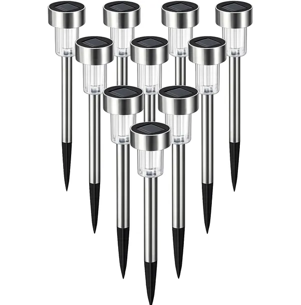 10x Zestaw Lampa ogrodowa LED SOLARNA WBIJANA SŁUPEK SREBRNY