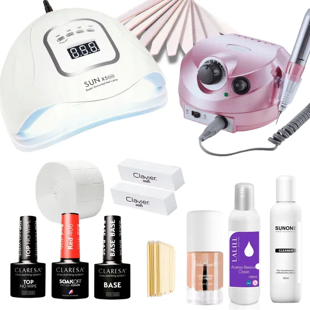 ZESTAW STARTOWY DO MANICURE PEDICURE HYBRYD LAMPA UV + FREZARKA + DODATKI