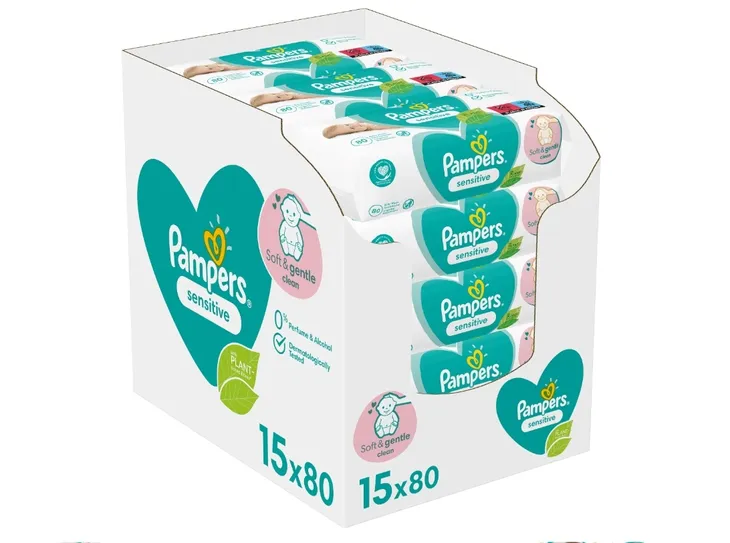 PAMPERS SENSITIVE chusteczki nawilżane dla dzieci 15x80szt