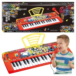 keyboard-kibord-pianinko-dla-dzieci-stojak-na-nuty-mikrofon-czerwony-3