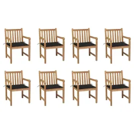 krzesla-ogrodowe-8-szt-czarne-poduszki-drewno-tekowe