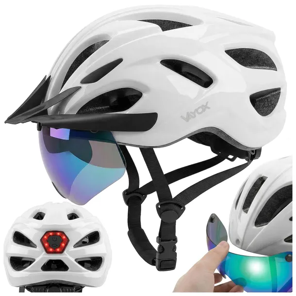 KASK ROWEROWY MTB REGULOWANY Z LAMPKĄ LED DASZKIEM SZYBKĄ ROZ L SPEED VAYOX