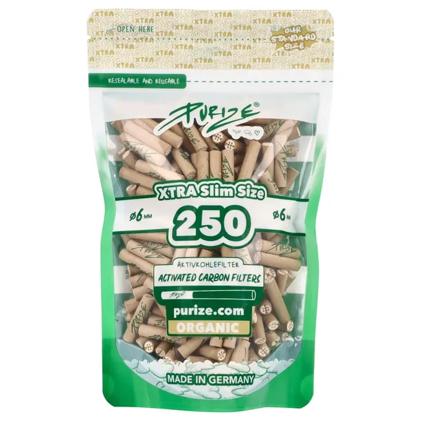 Filtry węglowe Purize XTRA Slim ORGANIC 250 szt. śr. 6 mm