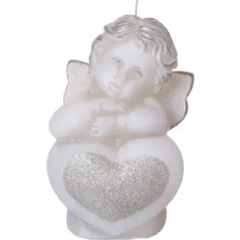 swieca-aniolek-z-serduszkiem-srebrny-bialy-bartek-candles-130-mm
