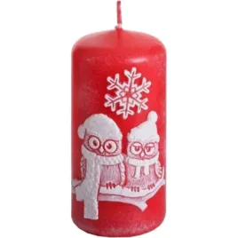 swieca-pienkowa-zimowe-sowy-czerwona-bartek-candles-50-100-mm