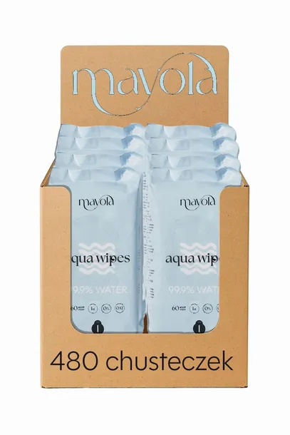 Chusteczki Nawilżane 8x60szt. Woda 99.9% Owies wodne Zapas 480szt MAYOLA