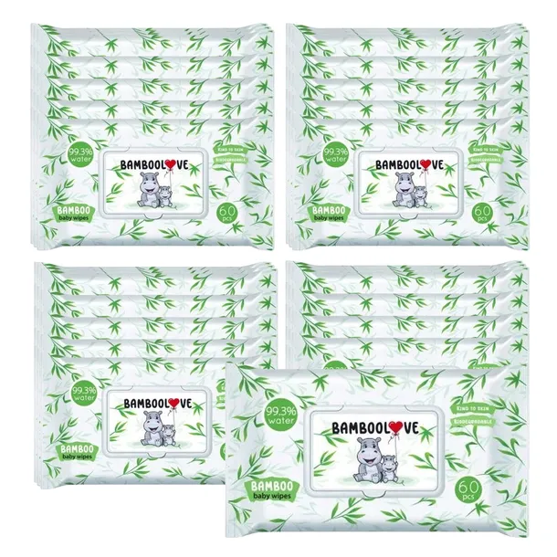 Chusteczki Nawilżane BAMBOOLOVE Bambusowe Hipoalergiczne Dla Dzieci 12x60