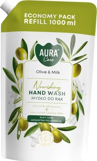 mydlo-do-rak-wklad-aura-care-ahw-002-005-oliwka-mleko-1000ml-produkt-nie-zawiera-aluminium-amoniaku-olejow-mineralnych-parabenow-parafiny-silikonow-sls